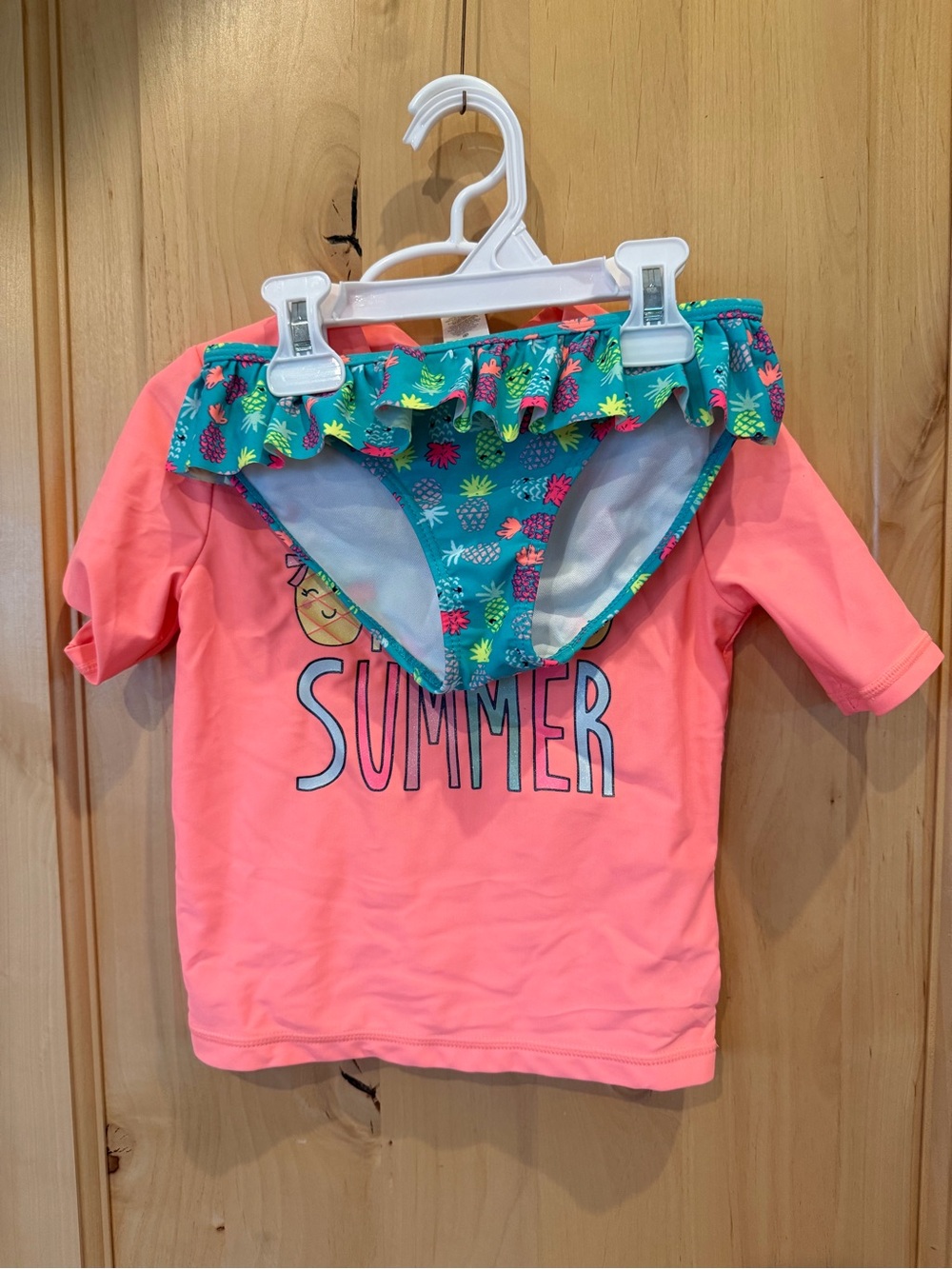 Carter's Peach Rash Guard with Teal Pineapple Bikini Bottom